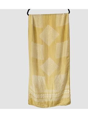 Yellow Block Print Scarf Shawl Wrap 21" x 82" Boho Resort Lightweight